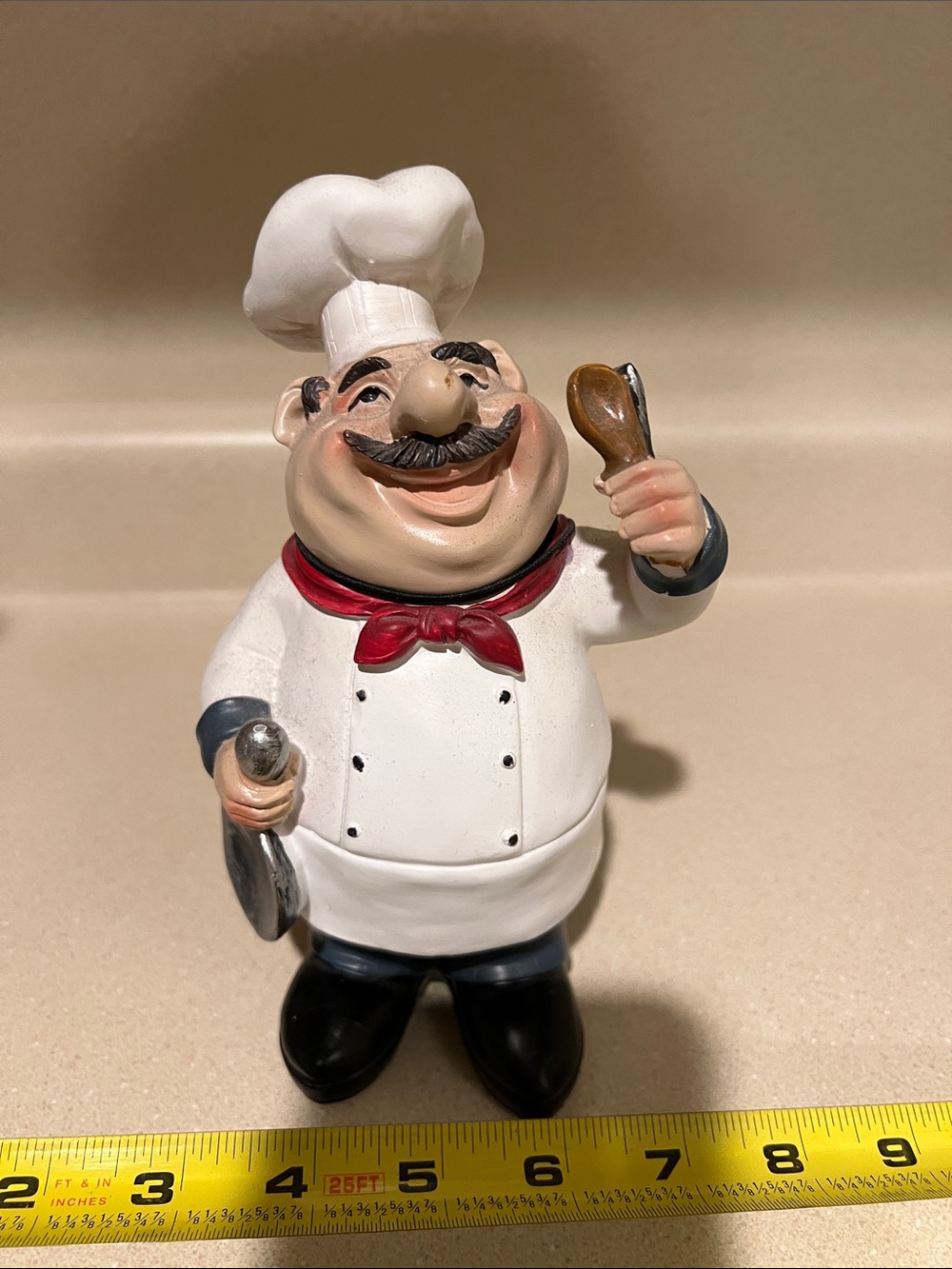 Chef Figurine Statue with Red Scarf and White Uniform